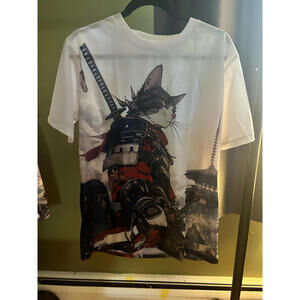 Epic Samurai Cat Graphic T-Shirt - Medium